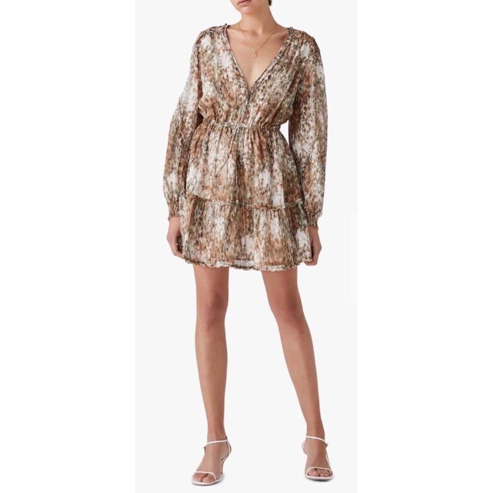 Revolve Steele Kenny Plume Feather Print Tiered Cotton Dress M NWT $269